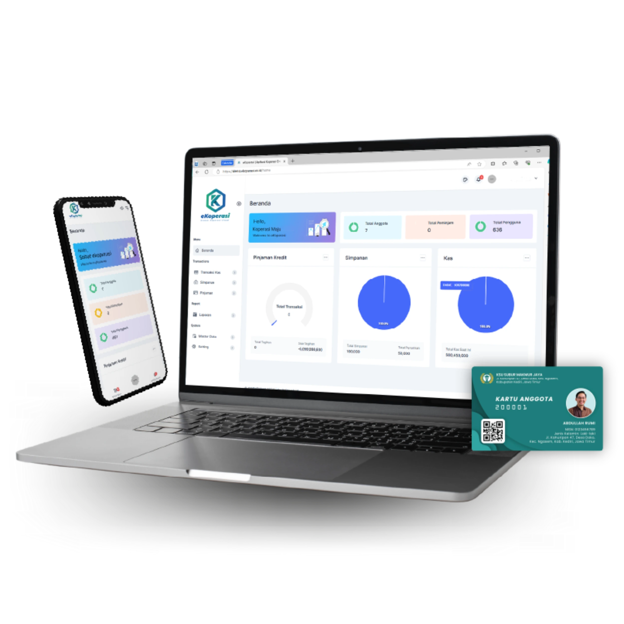 ekoperasi KSP dengan tampilan desktop dan mobile terintegrasi dengan RFID untuk anggota